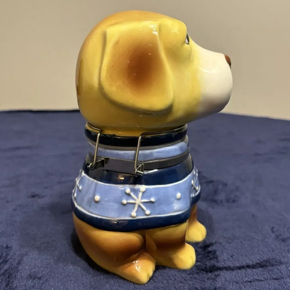 Boston Warehouse Ceramic Dog Treat Jar - Yellow Dog, Snowflake Holiday Motif